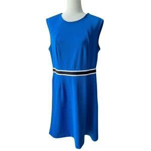 Nine West sz 14 Blue A-Line Midi Dress Preppy Professional boat Nautical coastal